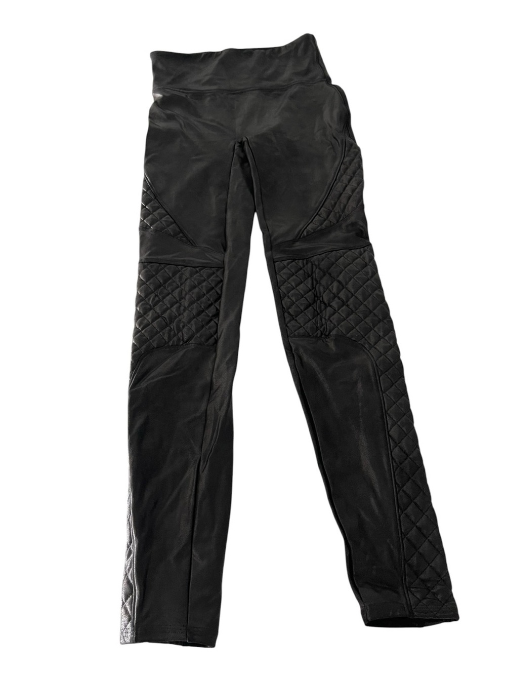 Spanx Faux Leather Moto Leggings S Petite Black Quilted Motorcycle Skinny Pants